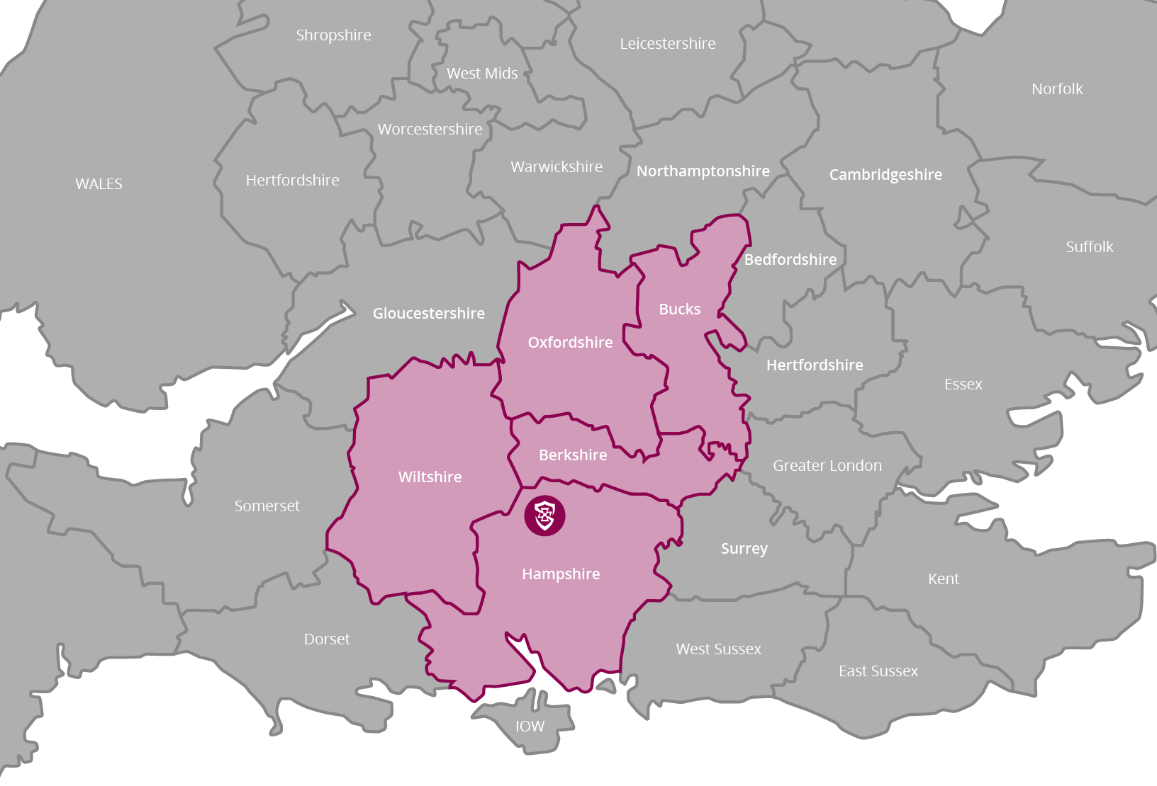 Our areas of operation map showing counties of the U.K